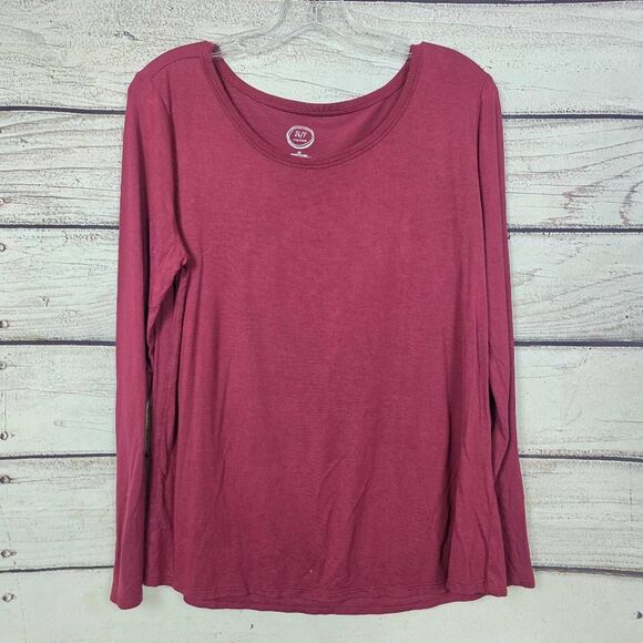 Maurices 24/7 M Burgundy Long Sleeve Stretch Tee - Picture 1 of 5
